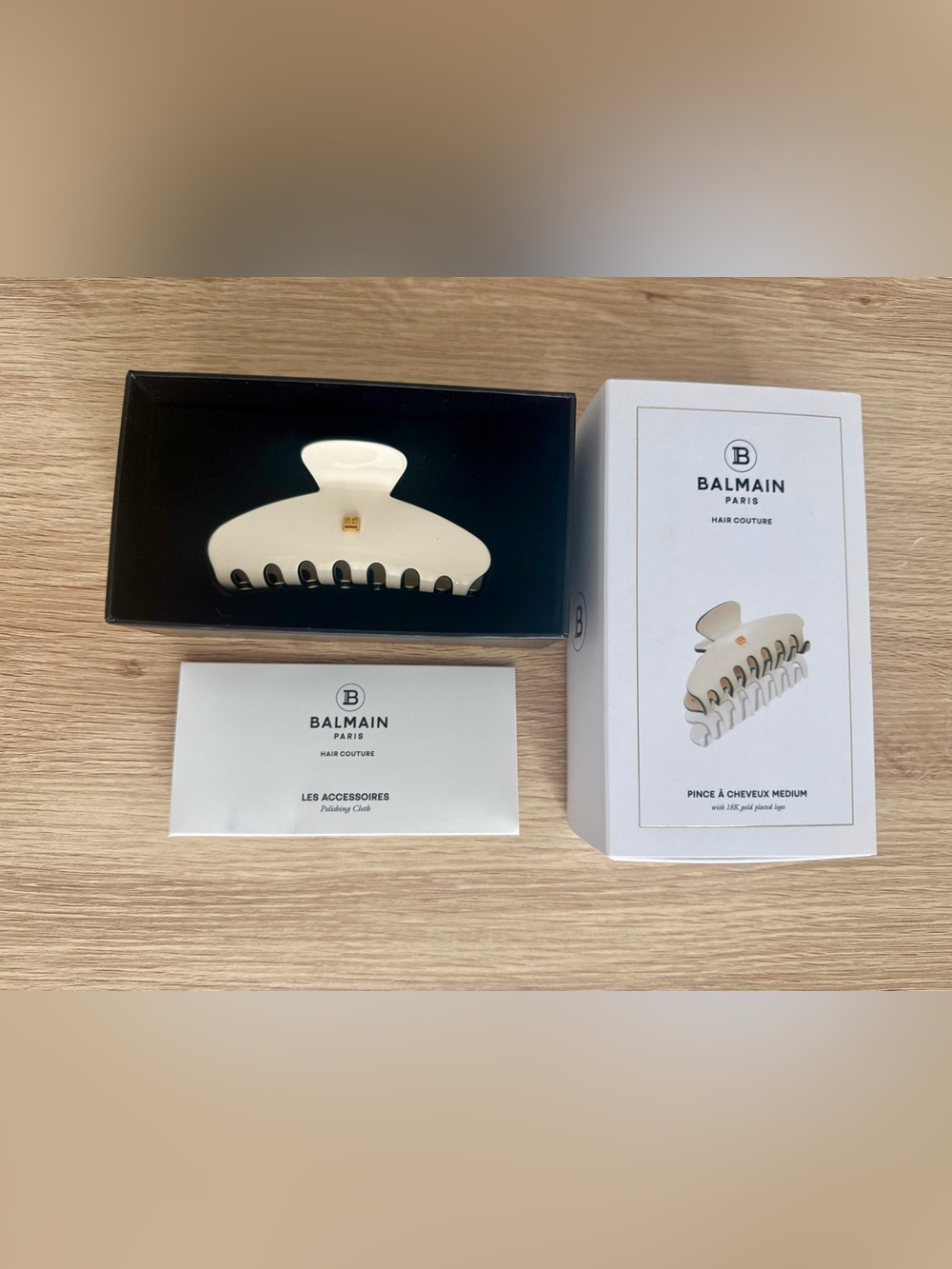 Balmain Paris Cream Hair Claw with Gold Logo Accent